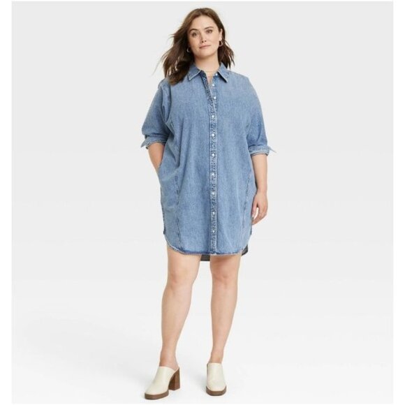 Universal Thread Women’s Denim Mini Shirtdress Blue XXL - Picture 1 of 3